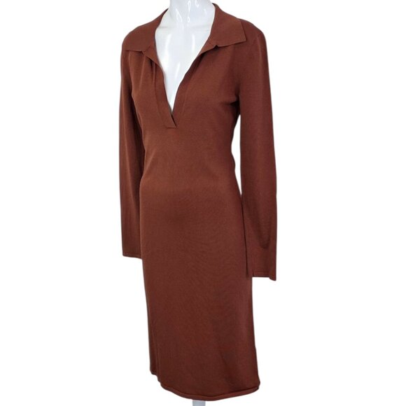 Aritzia Babaton Fame Dress, Polo Long Sleeve Shirt Dress, Rich Copper, Size M - Picture 2 of 8